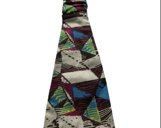 African Fabric Headband Wide 100% Cotton with Covered Elastic Back Brown Green