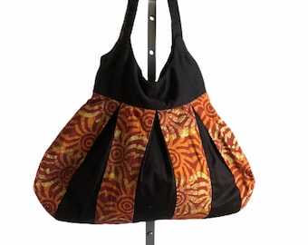 Bag Purse Tote Large Size Orange Black African Batik Cotton