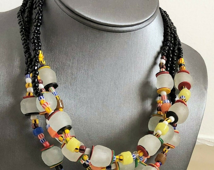 African Pounded Glass Necklace 19"