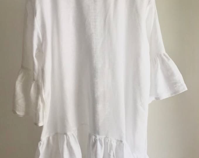 Irish Linen Ruffled Tunic Top White 22W Long