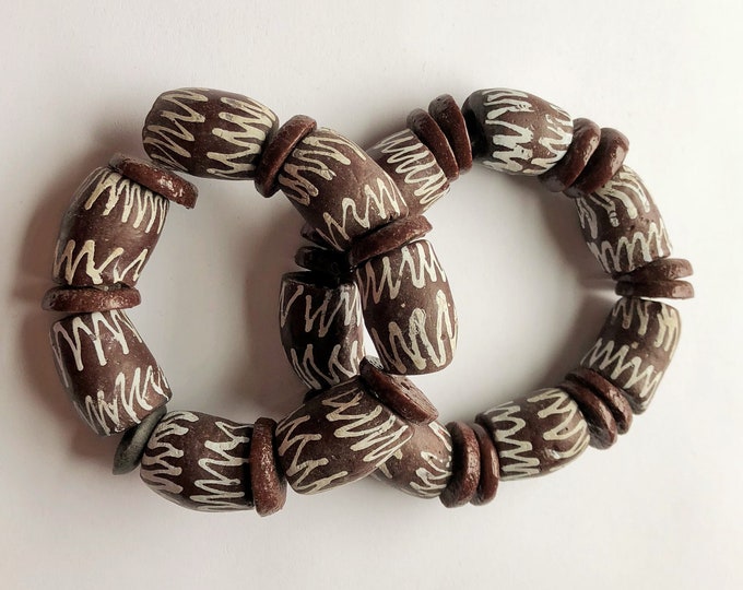 African Bracelet Trade Bead Africa Ethnic Authentic Brown 7 or 8.5 inch
