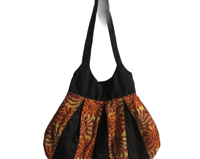 African Print Cotton Quilted Orange Black Large Size Tote