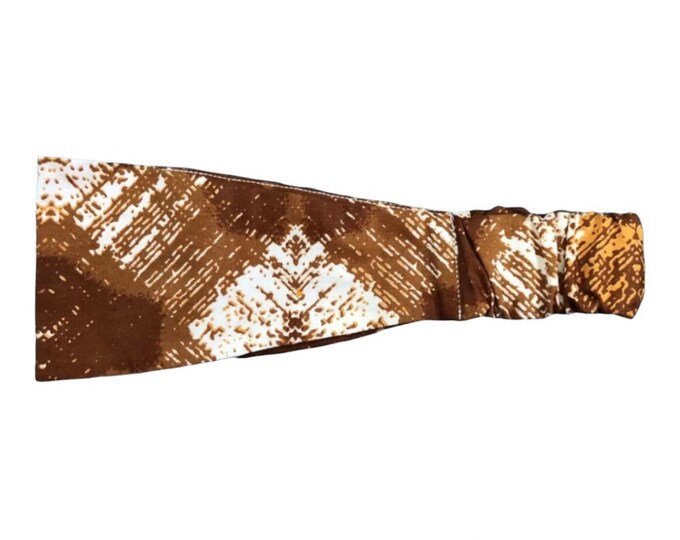 African Fabric Headband Wide 100% Cotton with Covered Elastic Back Brown