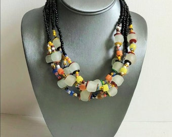 African Pounded Glass Necklace 19" Length Opaque