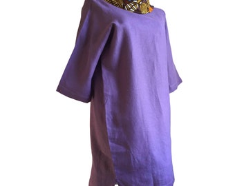 Irish Linen Dress with African Fabric Cowl Neck 2X