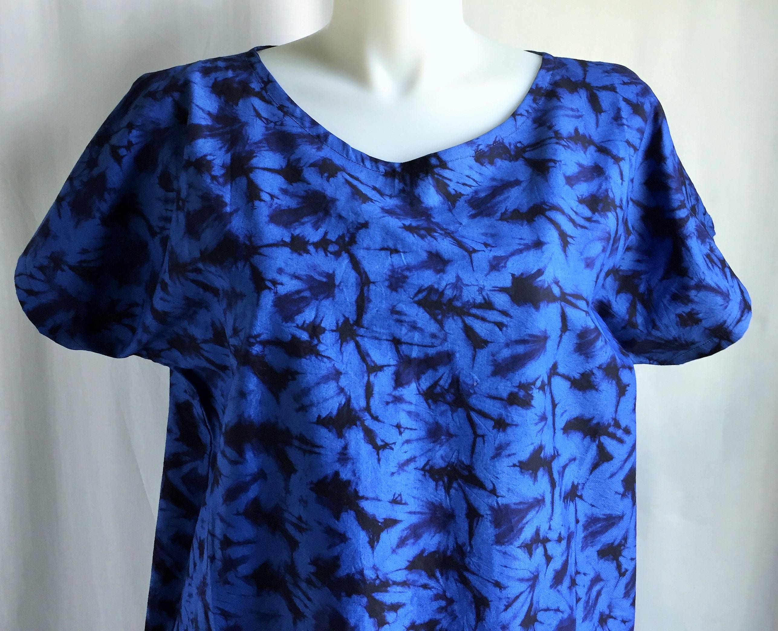 African Batik Dress Side Pockets Plus Size 20 Blue Cotton