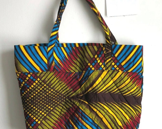 Bag Purse Tote African Print Cotton Quilted Yellow Blue Green Brown Red Large Size