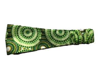 African Fabric Headband Wide 100% Cotton with Covered Elastic Back Green