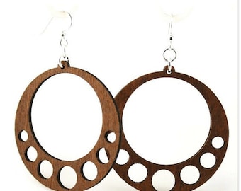 Green Tree Earrings Large Cinnamon Wooden Raindrop Circle Lightweight