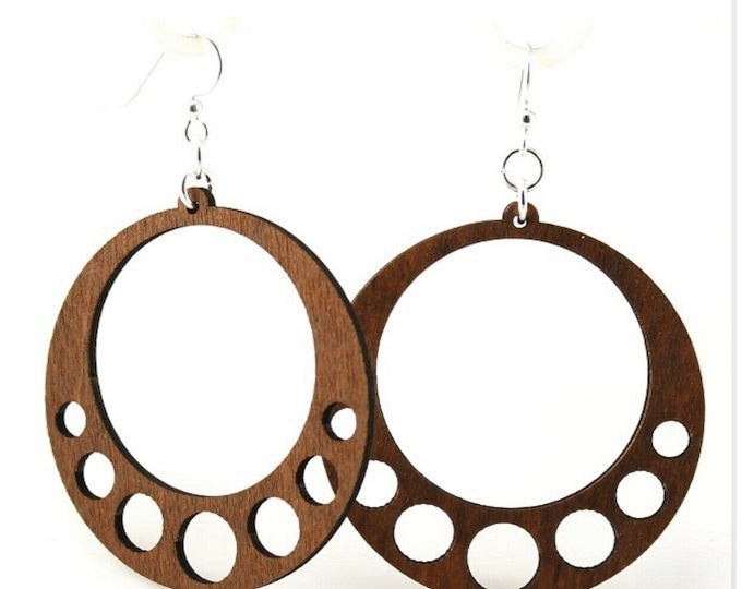Green Tree Earrings Large Cinnamon Wooden Raindrop Circle Lightweight