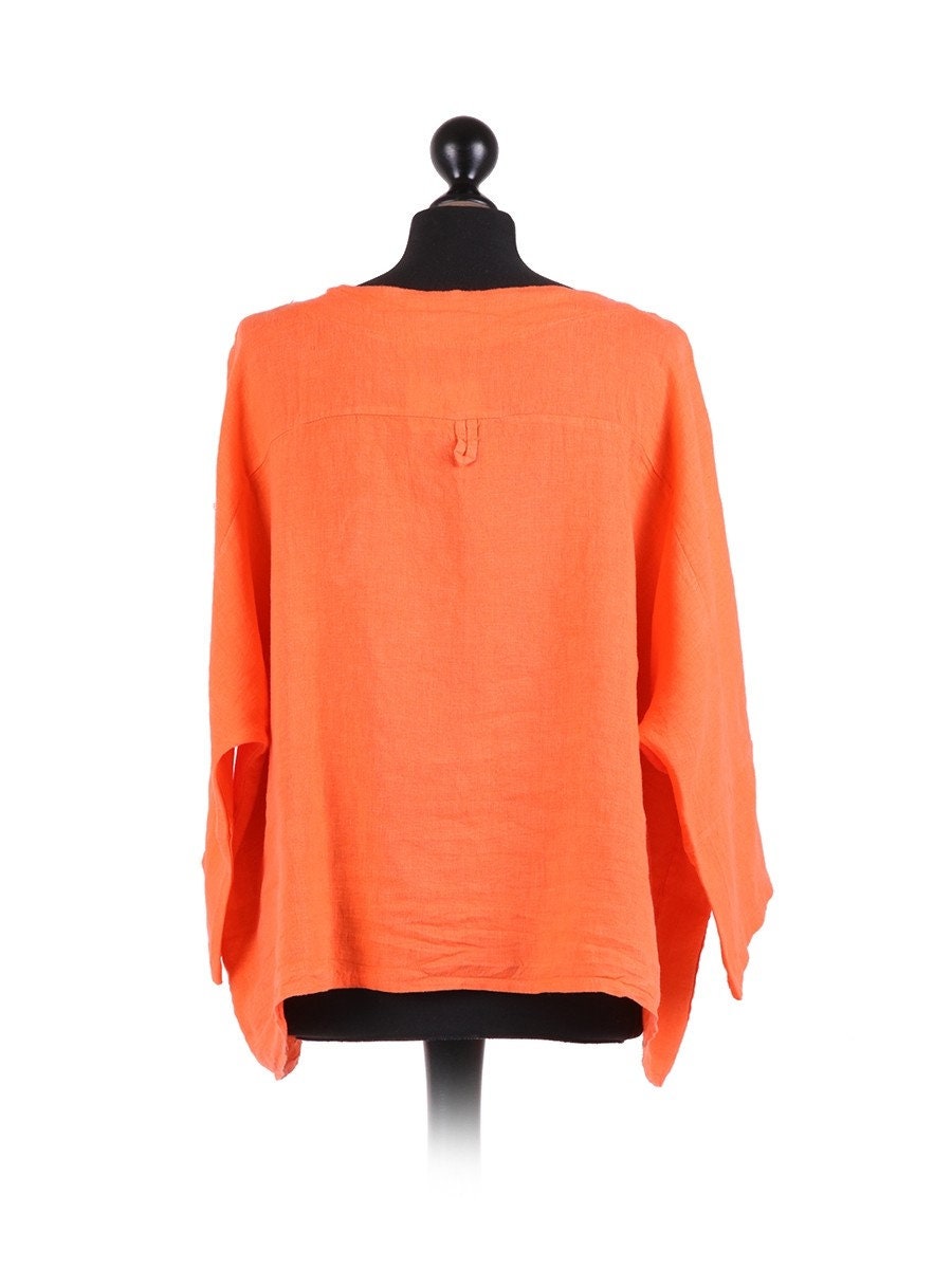 Top Jacket One Size fits 14-22 Front Buttons Linen Lagenlook Orange