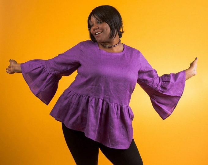 Linen Ruffled Tunic Plus Size Vivid Purple 14W 24W Light Weight