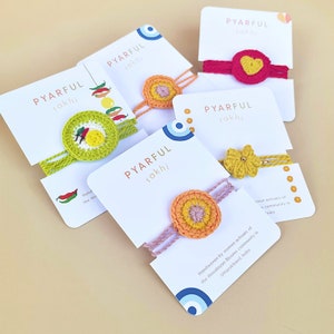 Set of 5 Rakhi Bundle - marigold, evil eye, nimbu mirch, pyar, handwoven, crochet, raksha bandhan, indian, south asian, indian bracelet
