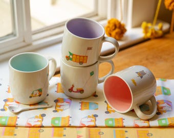 Pyarful Path マグカップコレクション - マグカップ、家庭用品、インド、南アジア、陶器マグカップ、トラックアート、人力車アート、象アート、スクーターアート