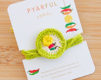 Nimbu Mirch Rakhi- handwoven, crochet, raksha bandhan, indian, south asian, indian bracelet