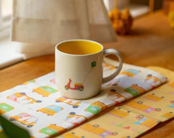 スクーターマグ - インド、南アジア、インドのドリンクウェア、マグアート、セラミック、女性へのギフト、男性へのギフト、Pyarful