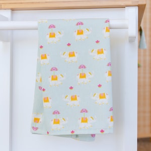 Happy Haathis Festive Tea Towel - Diwali, marigolds, elephants, Indian umbrella, shaadi, Sangeet Mehndi, Deepavali, Indian, Pakistani, Desi