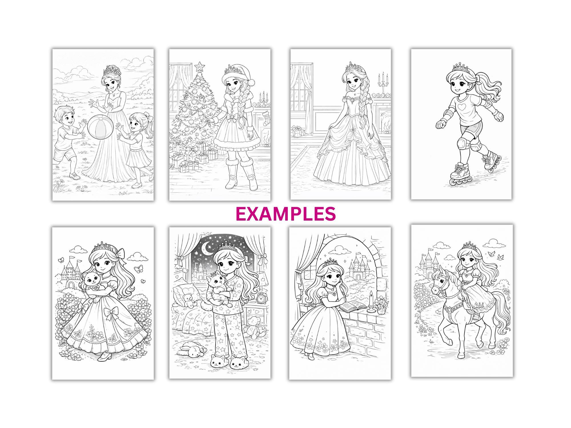 50 Pages, Princess Coloring Sheets for Kids, Printable Princess ...