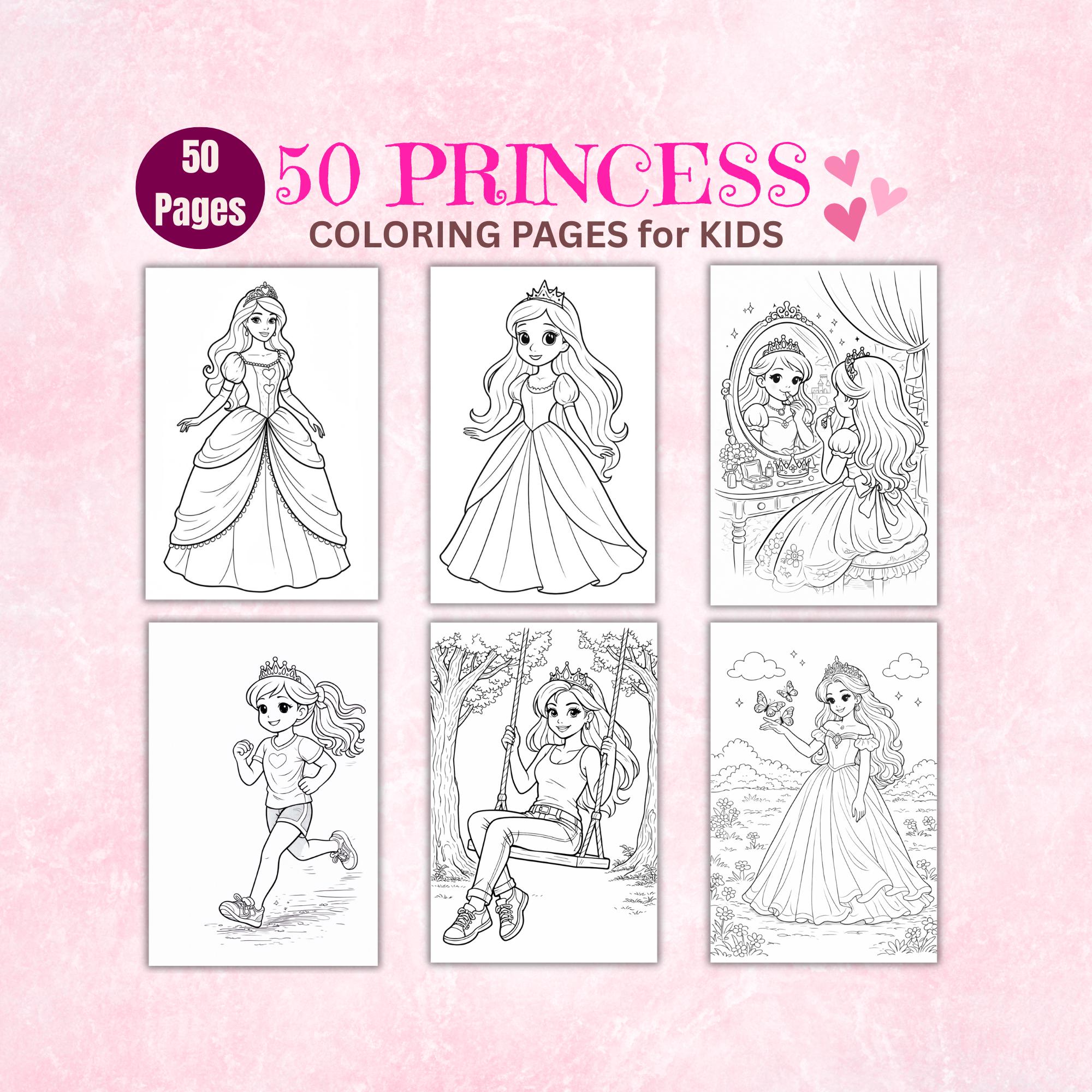 50 Pages, Princess Coloring Sheets for Kids, Printable Princess ...