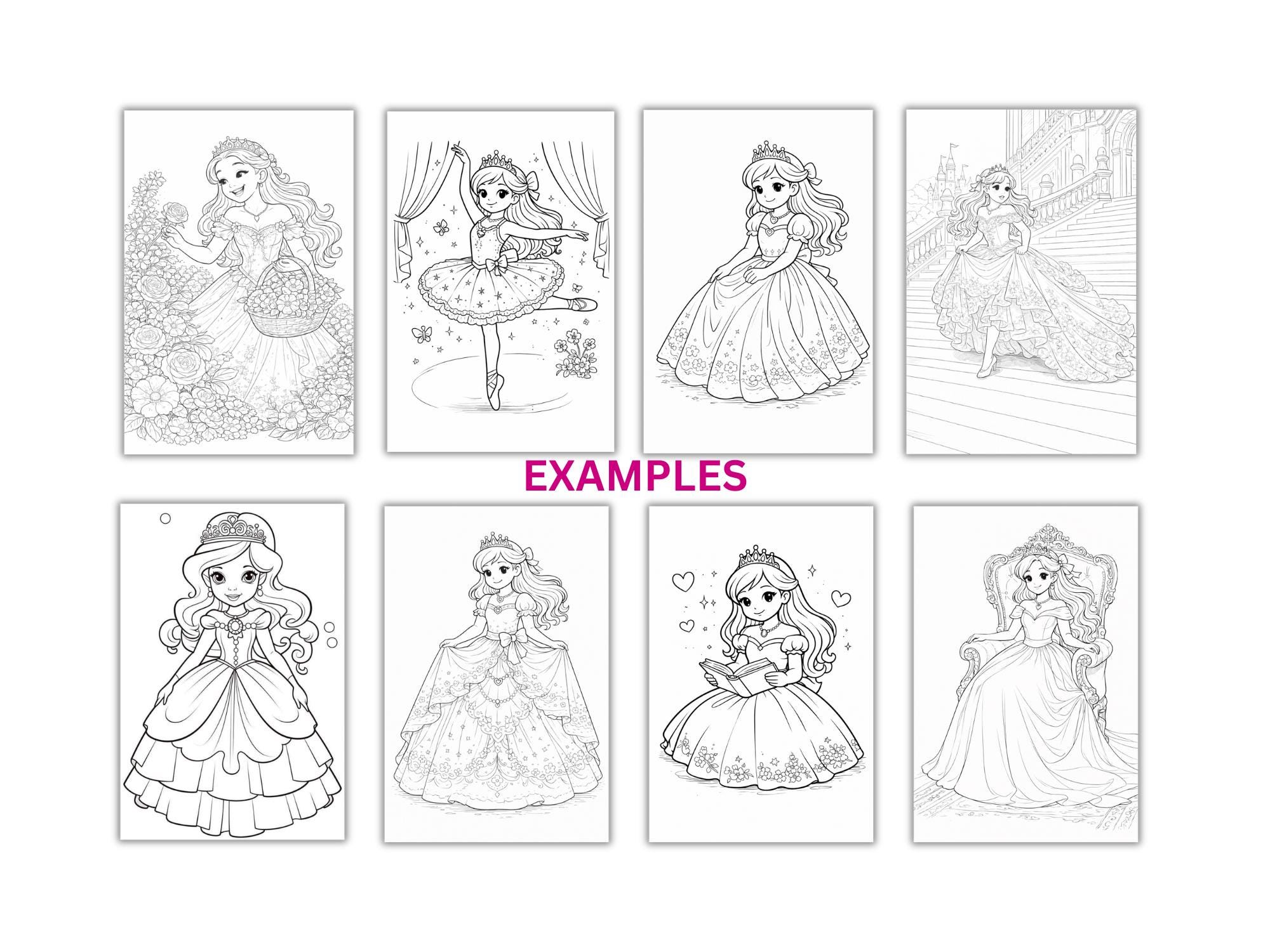 50 Pages, Princess Coloring Sheets for Kids, Printable Princess ...