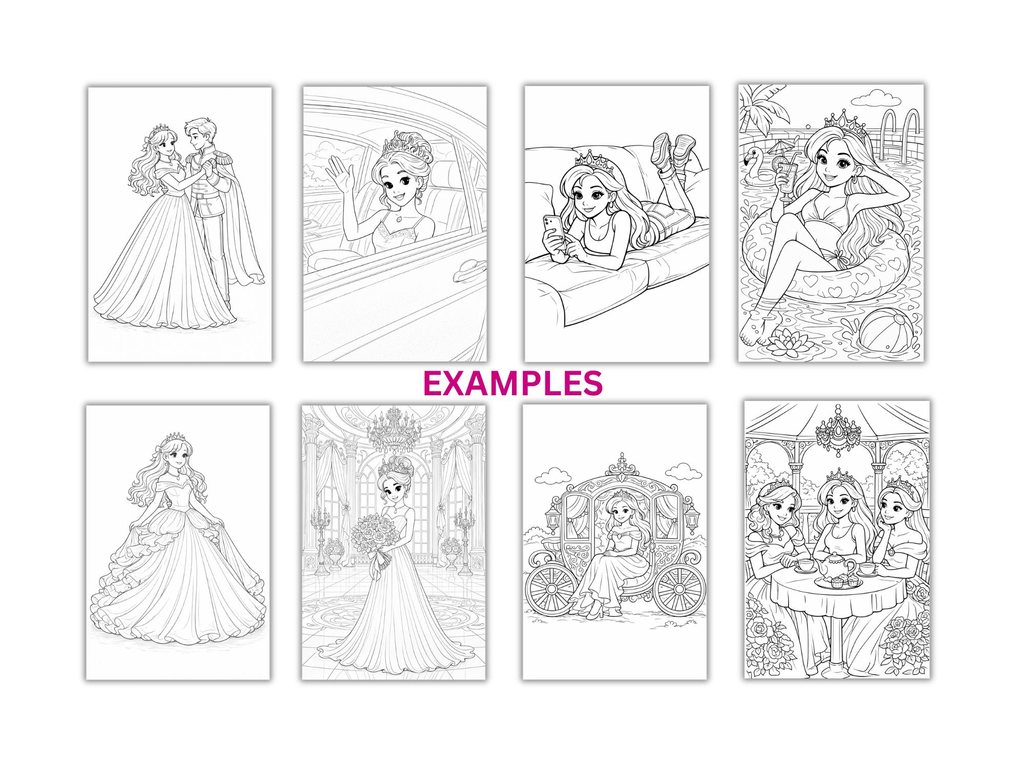50 Pages, Princess Coloring Sheets for Kids, Printable Princess ...