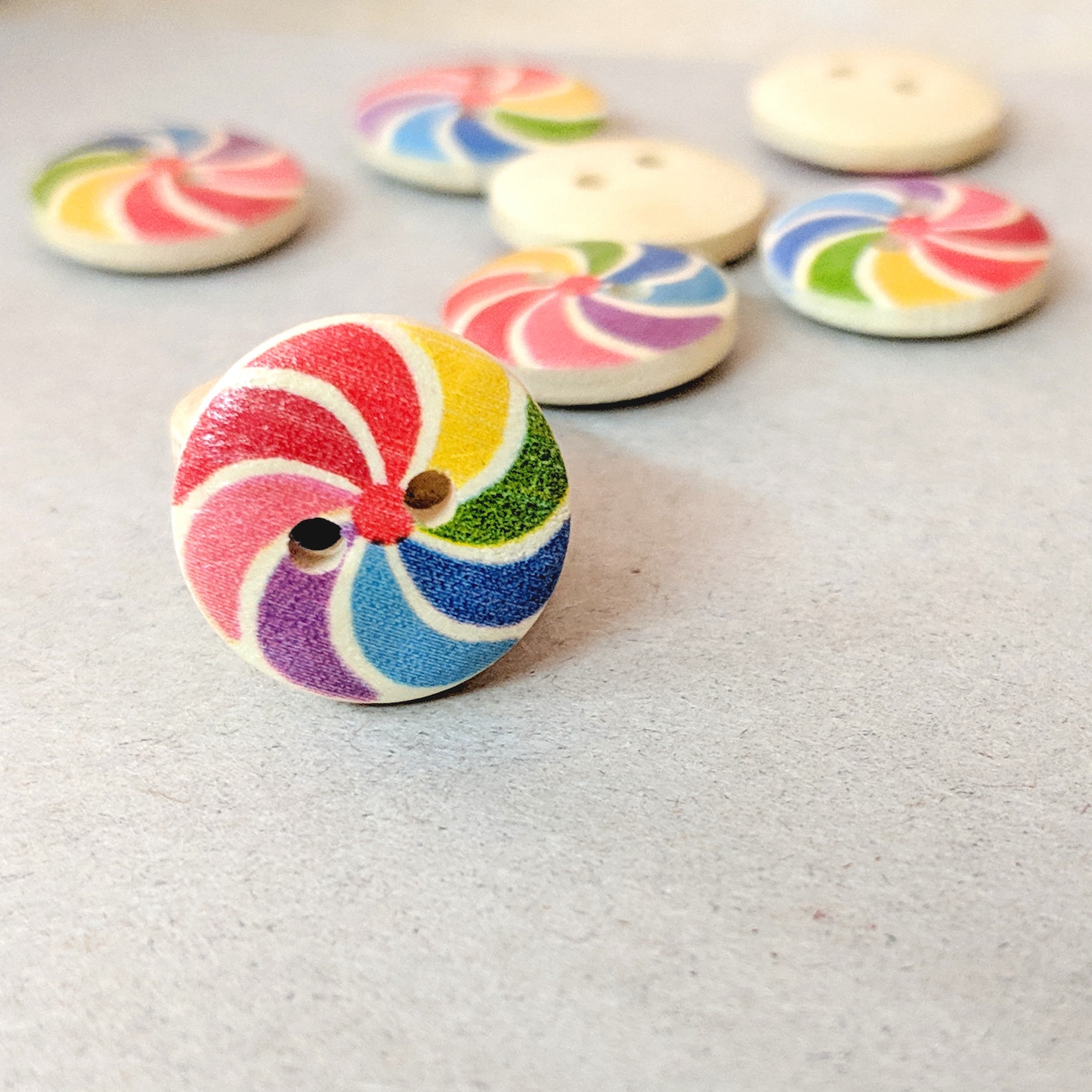50pcs Rainbow Buttons 15mm wooden printed button Round Etsy