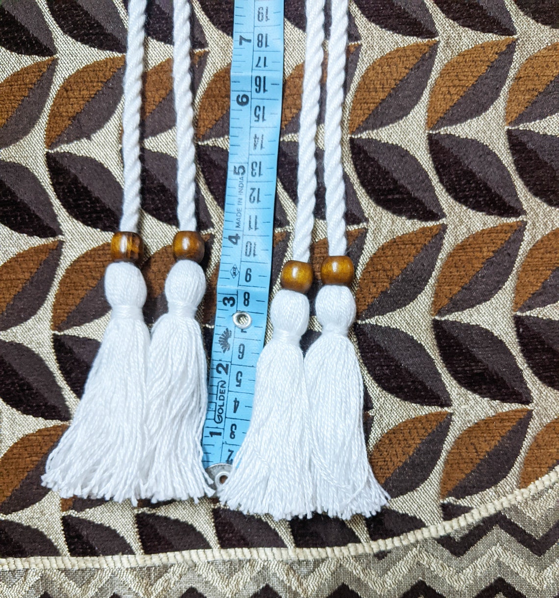 2 White Cotton Rope Tassel Belt With Wooden Beads 0.8 Meter Etsy