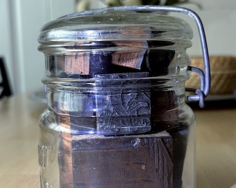 Antique Mason Jar w/Printers Cuts and Type