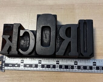 Vintage Wood Letterpress Blocks: "U ROCK" 1940s Print Type