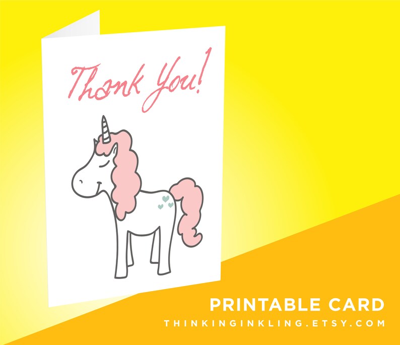 Unicorn Thank You Card Printable Card Toddler Thank You - Etsy