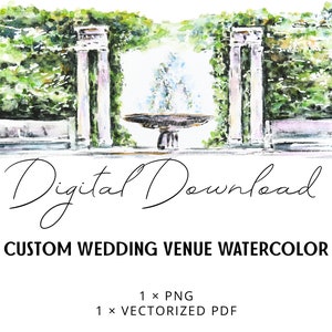 Custom watercolor wedding venue illustration drawing portrait painting sketch