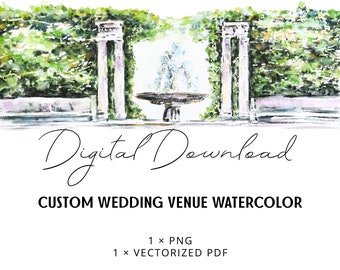 Custom watercolor wedding venue illustration drawing portrait painting sketch