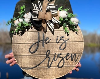 He is Risen Door Hanger, Farmhouse Door Hanger, Front Door Decor, Easter Door Hanger, Easter Sign, Easter, Front Door Sign