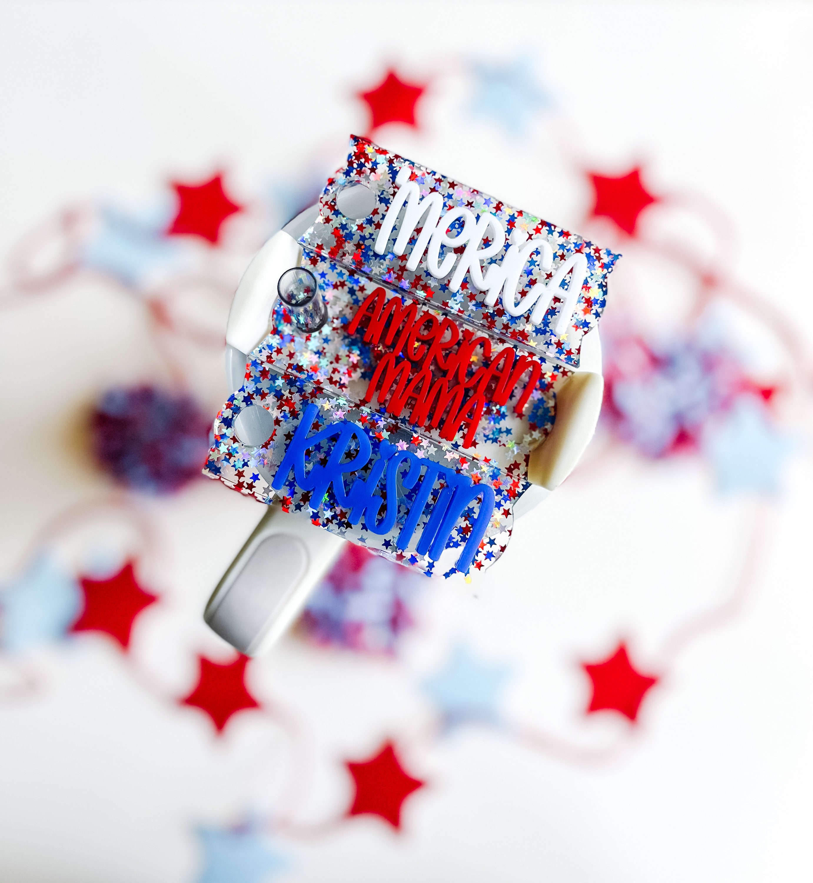 Stanley Cup Topper, Patriotic Tumbler Topper, Memorial Day Cup Topper, 4th of July, Stanley Accessories, Name Plate, Acrylic Cup Topper