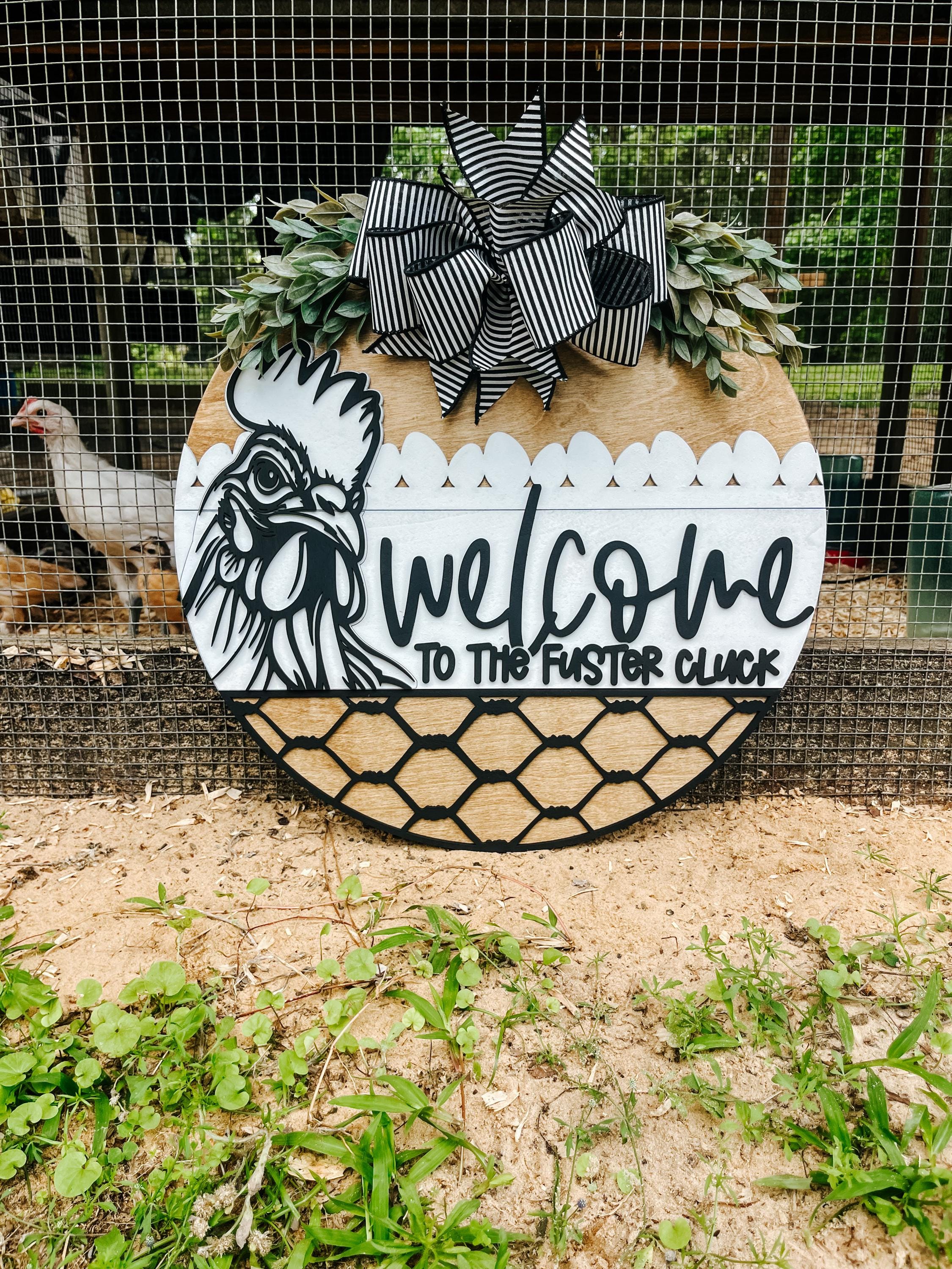 Door Hanger, Chicken Coop Sign, Chicken Door Hanger, Fuster Cluck, Farmhouse Door Hanger, Front Door Decor, Farmhouse Decor, Chicken Coop