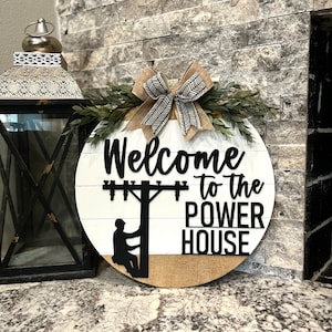 Lineman, Lineman Door Hanger, Lineman Welcome Sign, Farmhouse Decor, Wood Sign, Transmission Lines, Door Hanger