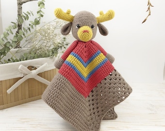 Moose Security Blanket Pattern, Deer Lovey Crochet Pattern, Crochet Lovey Blanket, PDF Crochet Pattern, Baby Lovey Toy, Moose Blanket Toy