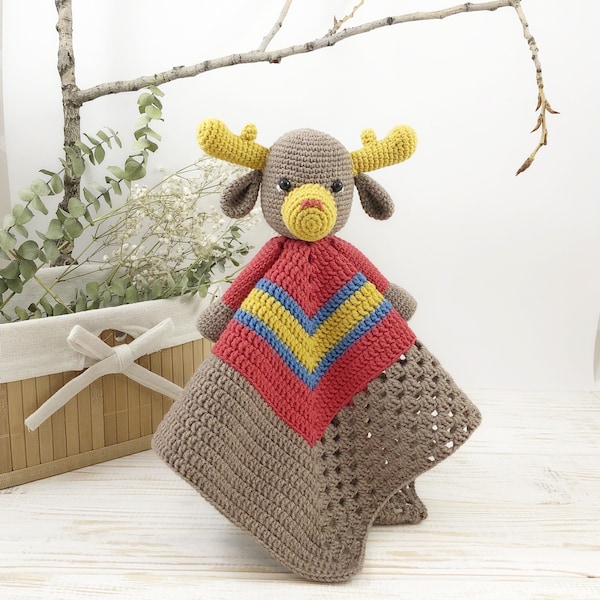 Moose Security Blanket Pattern, Deer Lovey Crochet Pattern, Crochet Lovey Blanket, PDF Crochet Pattern, Baby Lovey Toy, Moose Blanket Toy
