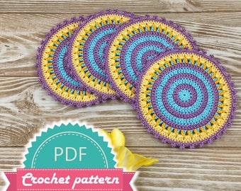 Crochet Coaster Pattern, Mandala Crochet Pattern, Easy Crochet Pattern, Diy Coasters, Crochet Potholder, Small Dreamcatcher, Teapot Coaster