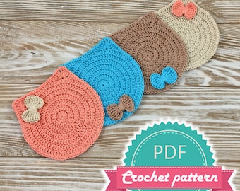 PDF Crochet Cat Coaster Pattern, Kitten Pattern, Pattern Coaster, Crochet Pattern Cat, PDF Crochet Doily, Small Doily Crochet, Easy Pattern