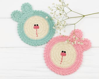 Coaster Pattern, Crochet Pattern, Crochet Doily, Easy Crochet Pattern, Coaster Crochet, Easter Bunny, Coaster Tutorial, Pdf Tutorial