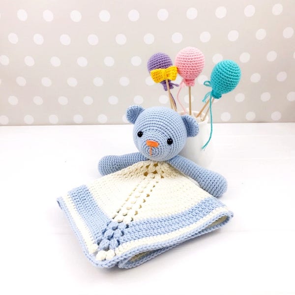 Baby Bear Lovey Pattern, Security Blanket, Crochet Baby Lovey, PDF Crochet Pattern Teddy Bear Blanket, Baby Lovey Toy Crochet Pastel Nursery