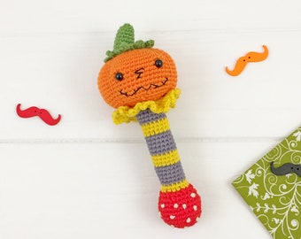 Pumpkin Rattle Crochet Pattern, Teether Pattern, Instant Download, Crochet Rattle, Baby Toy Pattern, Baby Doll Pattern, Amigurumi Crochet