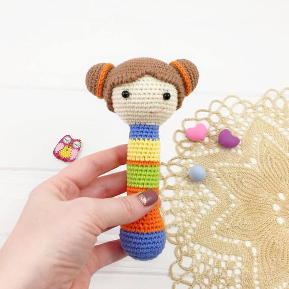 Doll Rattle Crochet Pattern Teether Pattern Instant Download Crochet Rattle Baby Toy Pattern Baby Doll Pattern Amigurumi Crochet - 