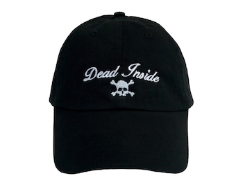 Dead Inside Embroidered Dad Hat, Black Skull Baseball Cap, Low Profile Unisex Adjustable