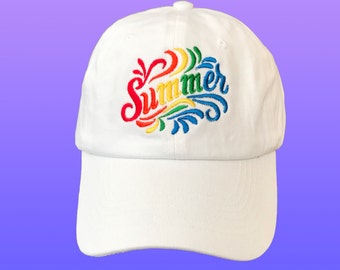 Rainbow Dad Hat, Custom Dad Hats, White Baseball Cap, Unisex Low Profile Adjustable