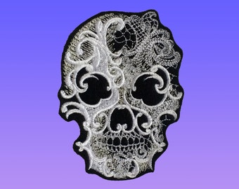 Spooky Skull Embroidered Patch, Baroque Iron on Patch, Sew on patch, Patches for Jackets, Tumblr Patch, Backpack patch