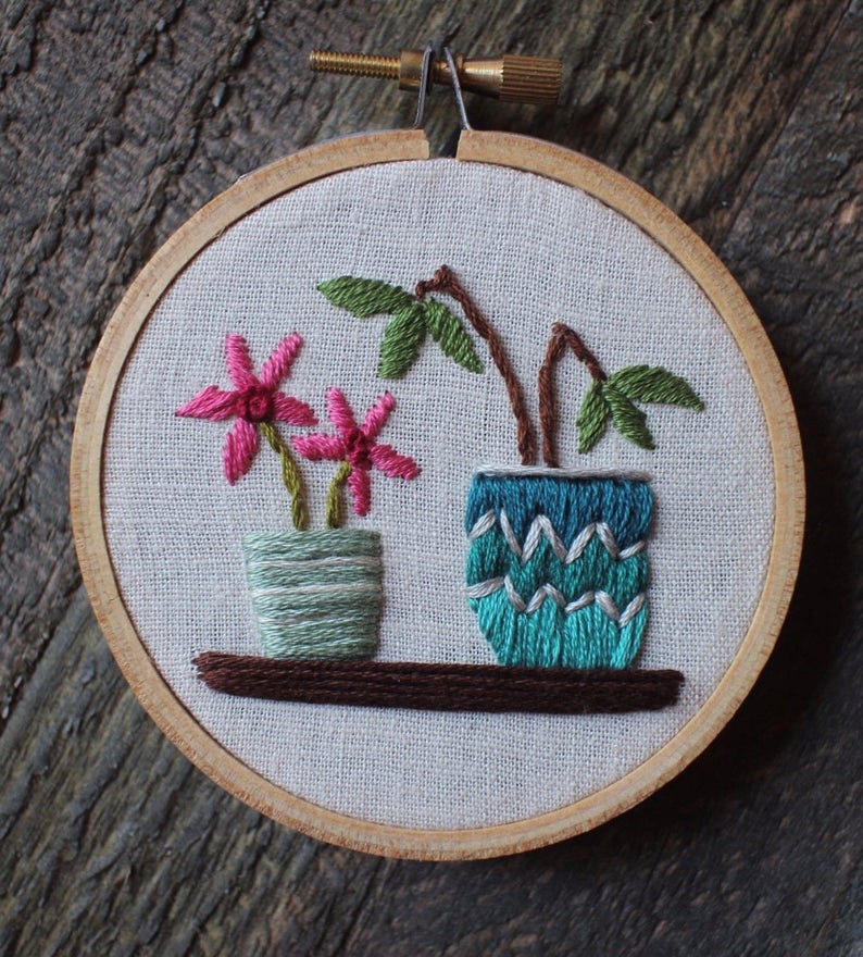 Embroidery Hoop 3 Potted Plant Duo image 1
