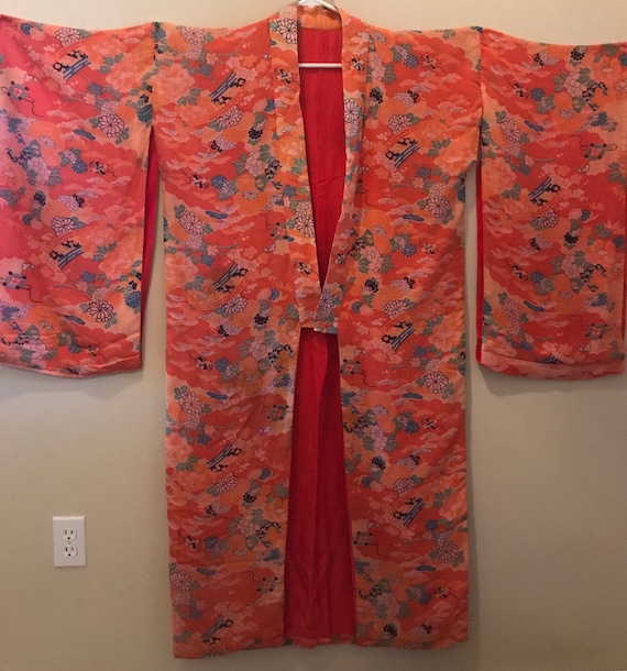 Vintage Rare 1940s Japanese Silk Pongee Kimono