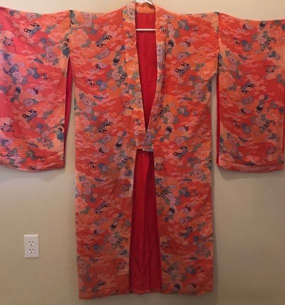 Vintage Rare 1940s Japanese Silk Pongee Kimono - image 1